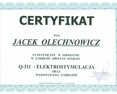 Jacek Olechnowicz certyfikat - Dla Zdrowia i Urody