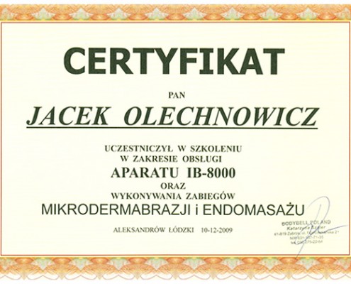 Jacek Olechnowicz certyfikat - Dla Zdrowia i Urody